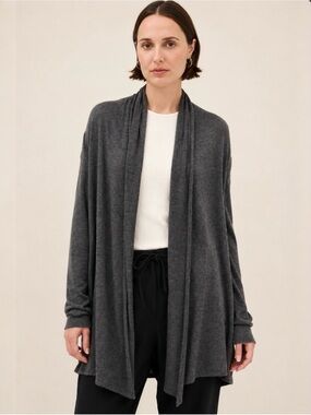 The Row Knightsbridge Jersey Open-Front Draped Cardigan Charcoal Gray XS